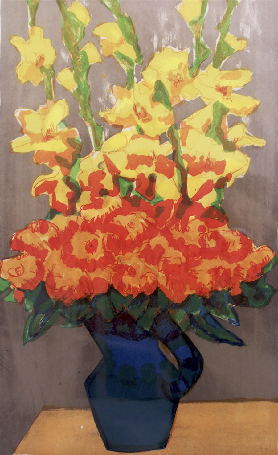 Gernot Kissel, Yellow Flowers in a blue Jug Gernot Kissel, Yellow Flowers in a blue Jug