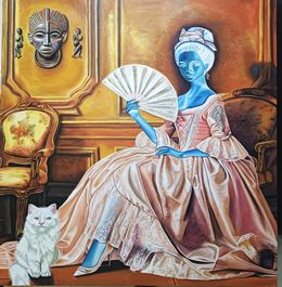 Gemälde, Soul of Lady Jane - 21st Century, Contemporary, Figurative, African, Women, Cat, Mayowa Adekile