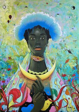 Gemälde, My Celestial Gaze - 21st Century, Contemporary, Surrealism, African Nature Woman, Akanji Bolaji