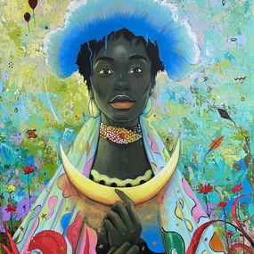 Gemälde, My Celestial Gaze - 21st Century, Contemporary, Surrealism, African Nature Woman, Akanji Bolaji