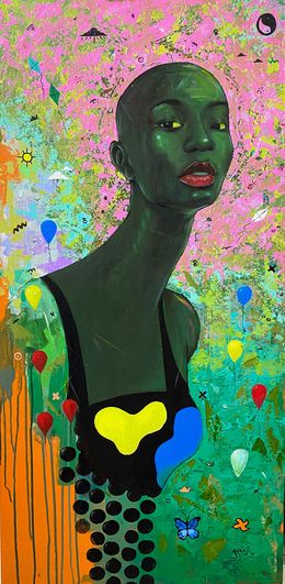 Peinture, My Artificial Gaze - 21st Century, Contemporary, Surrealism, African Nature Woman, Akanji Bolaji
