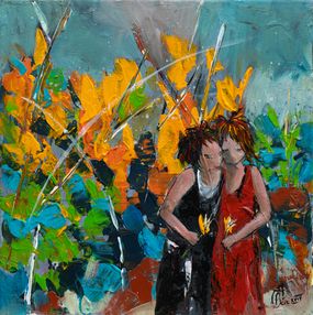 Gemälde, Tendresse - Portrait scène poétique semi figurative, Béatrice Madelenat