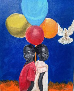 Peinture, Discover 2 - 21st Century, Contemporary, Figurative, Children, Africa, Balloons, Benjamin Akinsoji