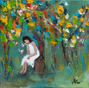Gemälde, Pensive - Portrait scène poétique semi figurative, Béatrice Madelenat