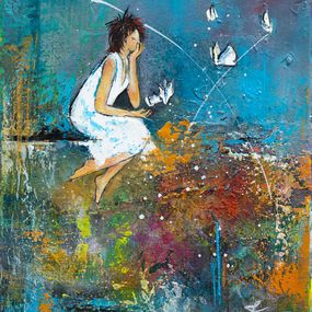 Gemälde, L'envol - Portrait scène poétique semi figurative, Béatrice Madelenat