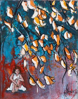 Painting, Soirée d'automne - Portrait scène poétique semi figurative, Béatrice Madelenat