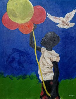 Peinture, Untitled - 21st Century, Contemporary, Figurative, Children, Africa, Balloons, Benjamin Akinsoji