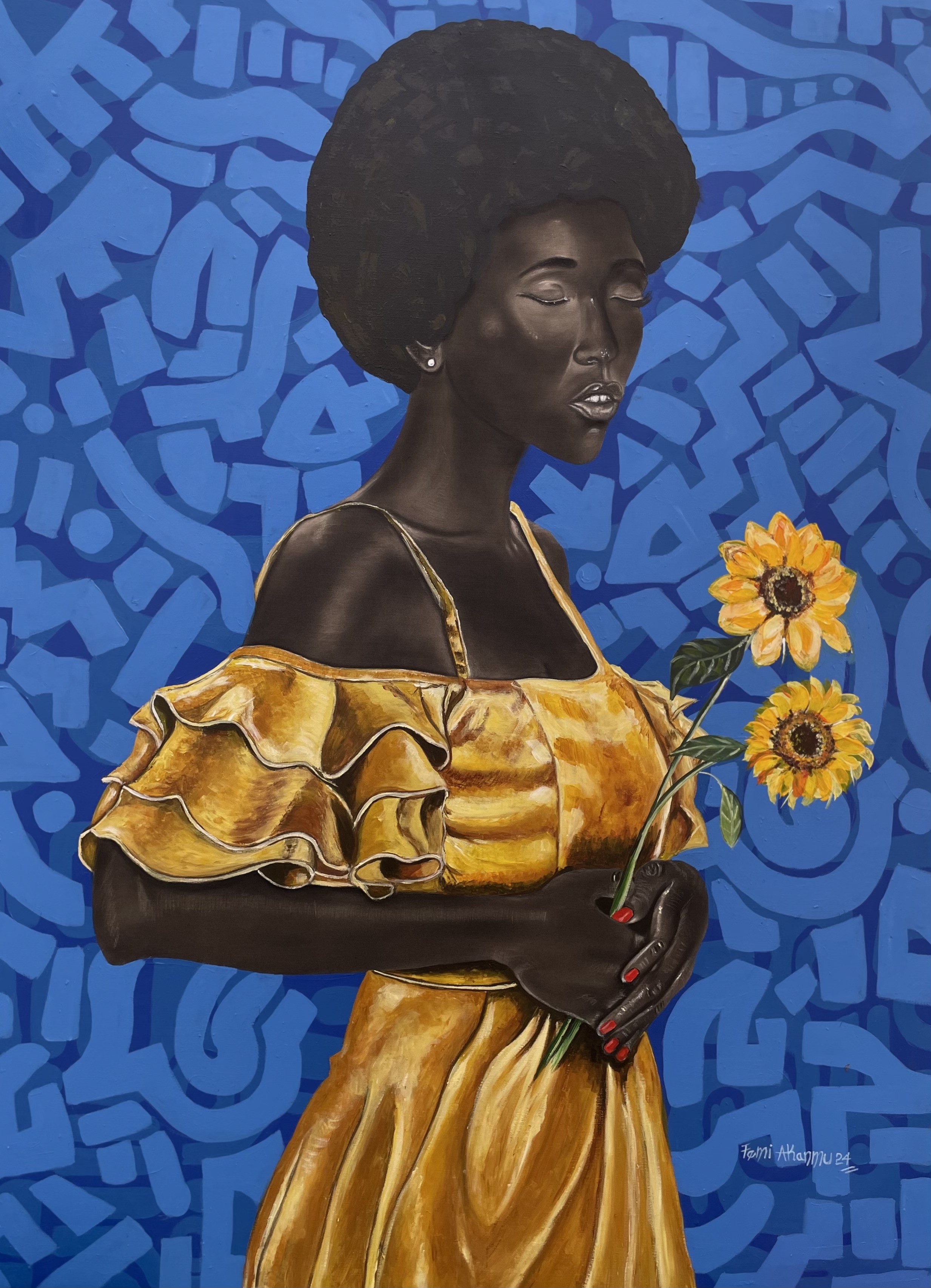 Oluwafemi Akanmu, Sun Flower - 21st Century, Contemporary, Portrait, Mixed Media, Africa, Face Oluwafemi Akanmu, Sun Flower - 21st Century, Contemporary, Portrait, Mixed Media, Africa, Face