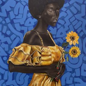 Gemälde, Sun Flower - 21st Century, Contemporary, Portrait, Mixed Media, Africa, Face, Oluwafemi Akanmu