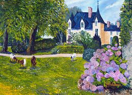 Painting, Hortensias au château, Gyslaine Pachet-Micheneau