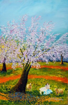Peinture, Amandier en fleurs, Gyslaine Pachet-Micheneau