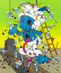 Painting, RIP Kaws Smurf, Laurina Paperina