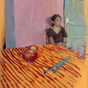 Gemälde, Lou et la nappe Vichy, Marc Dailly