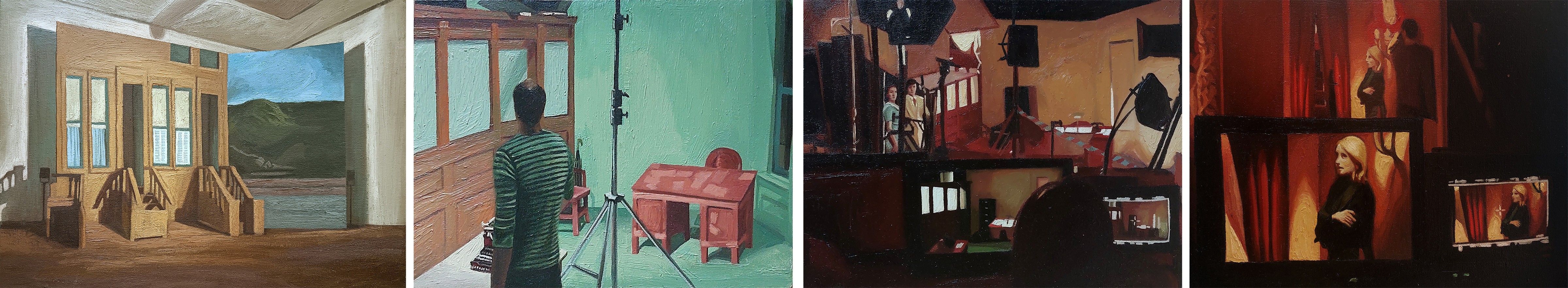 Jose Ricardo Contreras Gonzalez, Set of 4 paintings. Interiors of film sets from the series The Light. Jose Ricardo Contreras Gonzalez, Set of 4 paintings. Interiors of film sets from the series The Light.