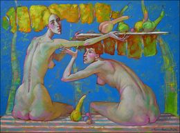 Gemälde, Girls with a pear, Butkovsky Nikolai