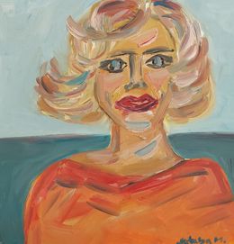Painting, Red lipstick with orange dress, Natalya Mougenot