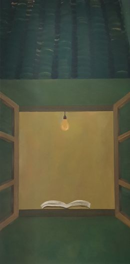 Painting, Night Reading by the Window, Lexi Caiqin