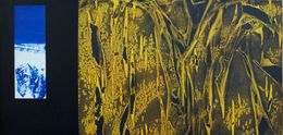 Peinture, Noir, dore, bleu, Rafael Ruz