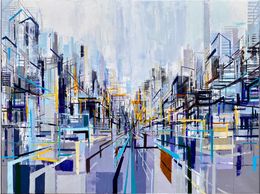 Painting, Perspective urbaine en bleu - double diptyque, Frank De Blok