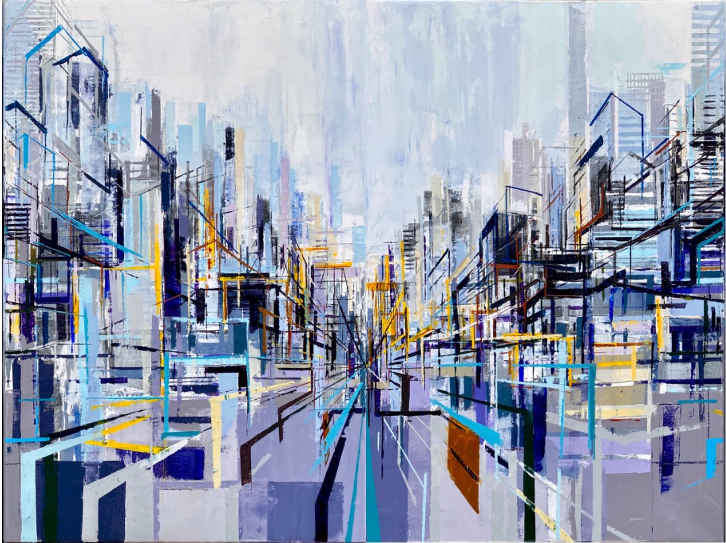 Frank De Blok, Perspective urbaine en bleu - double diptyque Frank De Blok, Perspective urbaine en bleu - double diptyque