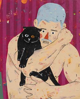 Gemälde, Man with a Cat, Hyangmok Baik
