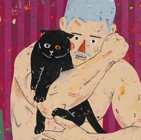 Gemälde, Man with a Cat, Hyangmok Baik
