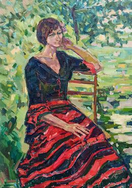 Painting, Portrait of a girl in the garden, Peter Tovpev