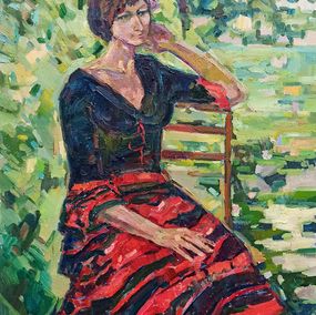 Gemälde, Portrait of a girl in the garden, Peter Tovpev