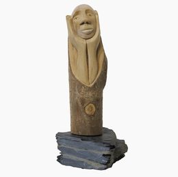 Sculpture, Seuls sur son rocher - Série singulière personnages de bois, Bruno Guiard