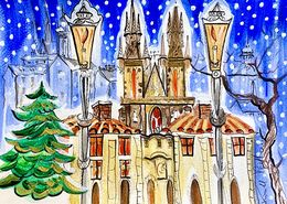Dessin, The Snowy Old Town Square, Kirill Postovit