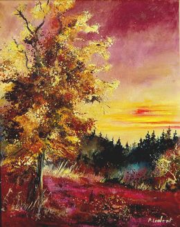 Painting, An oak at sunset, Pol Ledent