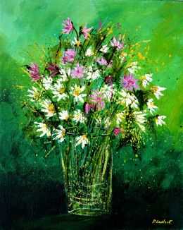 Painting, Wild pink flowers, Pol Ledent