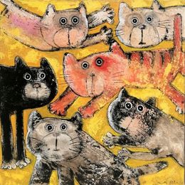 Painting, Chats en bande, Hervé Maury