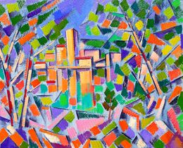 Painting, City behind the trees, Peter Tovpev