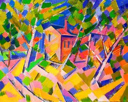 Painting, Houses in the forest, Peter Tovpev