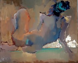 Gemälde, Abstract oil Women portrait in gold Figurative painting Nude canvas artwork, Max Skoblinsky