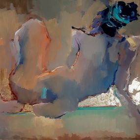 Gemälde, Abstract oil Women portrait in gold Figurative painting Nude canvas artwork, Max Skoblinsky
