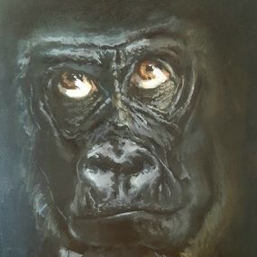 Gemälde, Jungle Mystery: Gorilla's Gaze. Gorilla Animal Art Wildlife, Max Skoblinsky