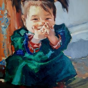 Gemälde, Emotions of Crossed Fingers - Portrait of Asia Girl, Max Skoblinsky