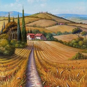 Gemälde, The way of grain - Tuscany landscape painting, Raimondo Pacini