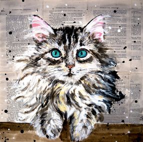 Gemälde, Portrait Siberian Kitten Cat - French school, Bazévian Delacapucinière