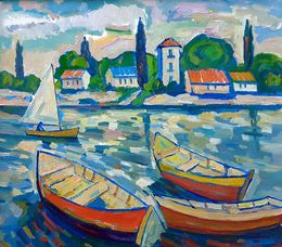 Painting, Landscape with boats, Peter Tovpev