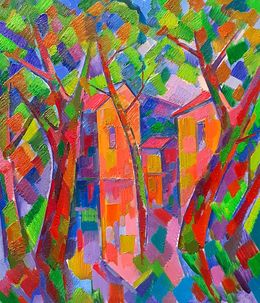 Painting, Houses through the trees, Peter Tovpev