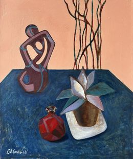 Gemälde, Stillife with pomegranate and vase, Olga Afanasiadi