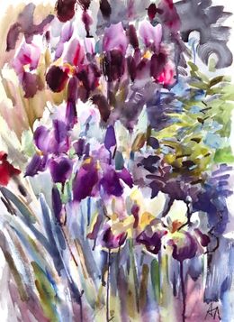 Fine Art Drawings, Flowerbed with irises, Anna Lageda