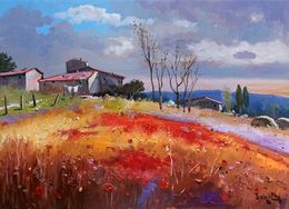 Gemälde, Last lights - Tuscany landscape painting, Andrea Borella