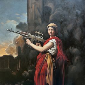 Gemälde, Jeune femme au fusil, Clémentine Verlaine