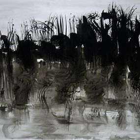 Peinture, Les Marais de la Brière - Paysage de Loire Atlantique à l'encre de chine, Gilt - Gilles Thiebault