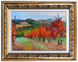 Gemälde, Autumn vineyard n°2 - Tuscany painting & frame, Andrea Borella