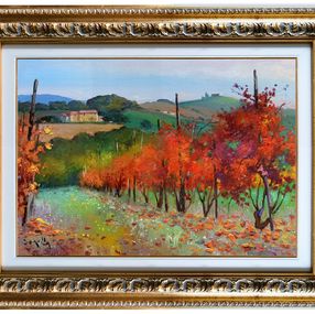 Gemälde, Autumn vineyard n°2 - Tuscany painting & frame, Andrea Borella